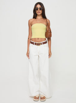 front view of model wearing Princess Polly Millert Tube Top Yellow Sleeveless straight 