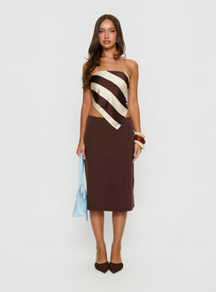 Lailana Tie Back Strapless Scarf Top Brown Stripe