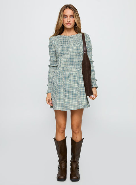 Generations Long Sleeve Mini Dress Green Check
