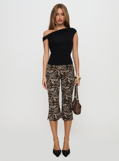 front view of model wearing Princess Polly Firecracker Capri Pants Leopard High Waisted Pants 