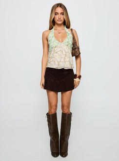 back view of model wearing Princess Polly Amalthea Top Multi Paisley Sleeveless Plunger 