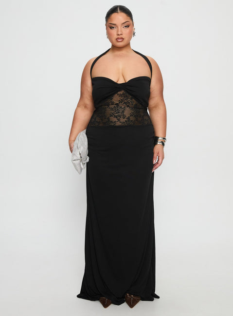 Adalyne Lace Halter Maxi Dress Black Curve