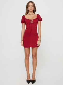 front view of model wearing Princess Polly Kleopatra Mini Dress Red Plunger 