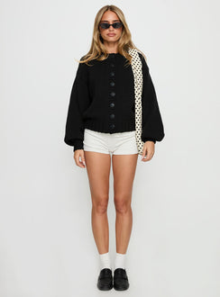 front view of model wearing Princess Polly Edern Cardigan Black Cropped Jumpers Jumpers 