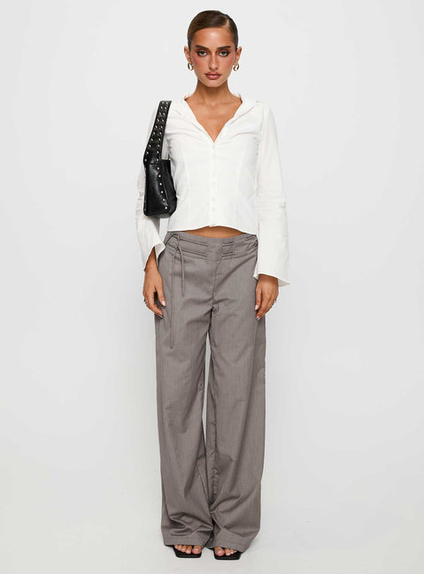 front view of model wearing Princess Polly Just Have Fun Wide Leg Pant Grey High Waisted Pants 