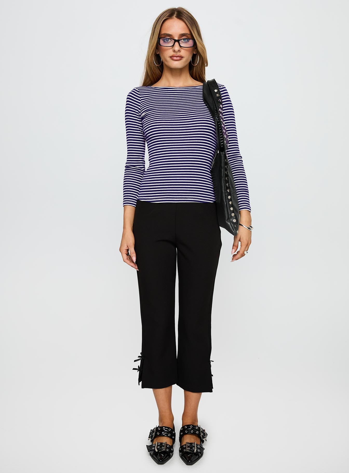 Kambri Backless Long Sleeve Top Navy / White Stripe