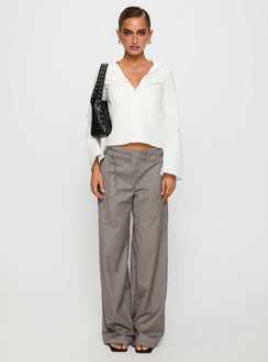 front view of model wearing Princess Polly Just Have Fun Wide Leg Pant Grey Petite High Waisted Pants 