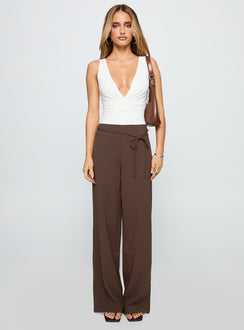 front view of model wearing Princess Polly Rush Hours Pants Chocolate High Waisted Pants 