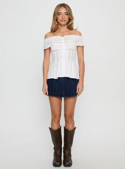 Stately Off Shoulder Lace Trim Top White