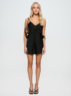 Diamonds Dancing Ruffle Detail Playsuit Black