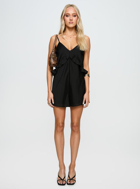 Diamonds Dancing Ruffle Detail Playsuit Black