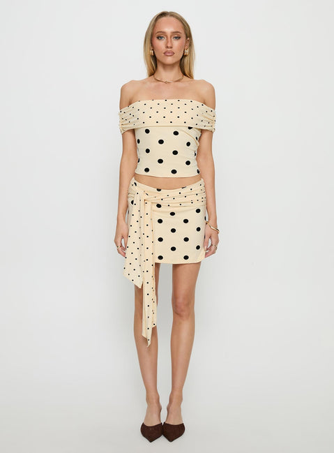 Aneira Off Shoulder Top Cream Polka