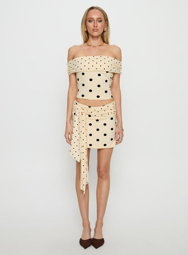 Aneira Off Shoulder Top Cream Polka