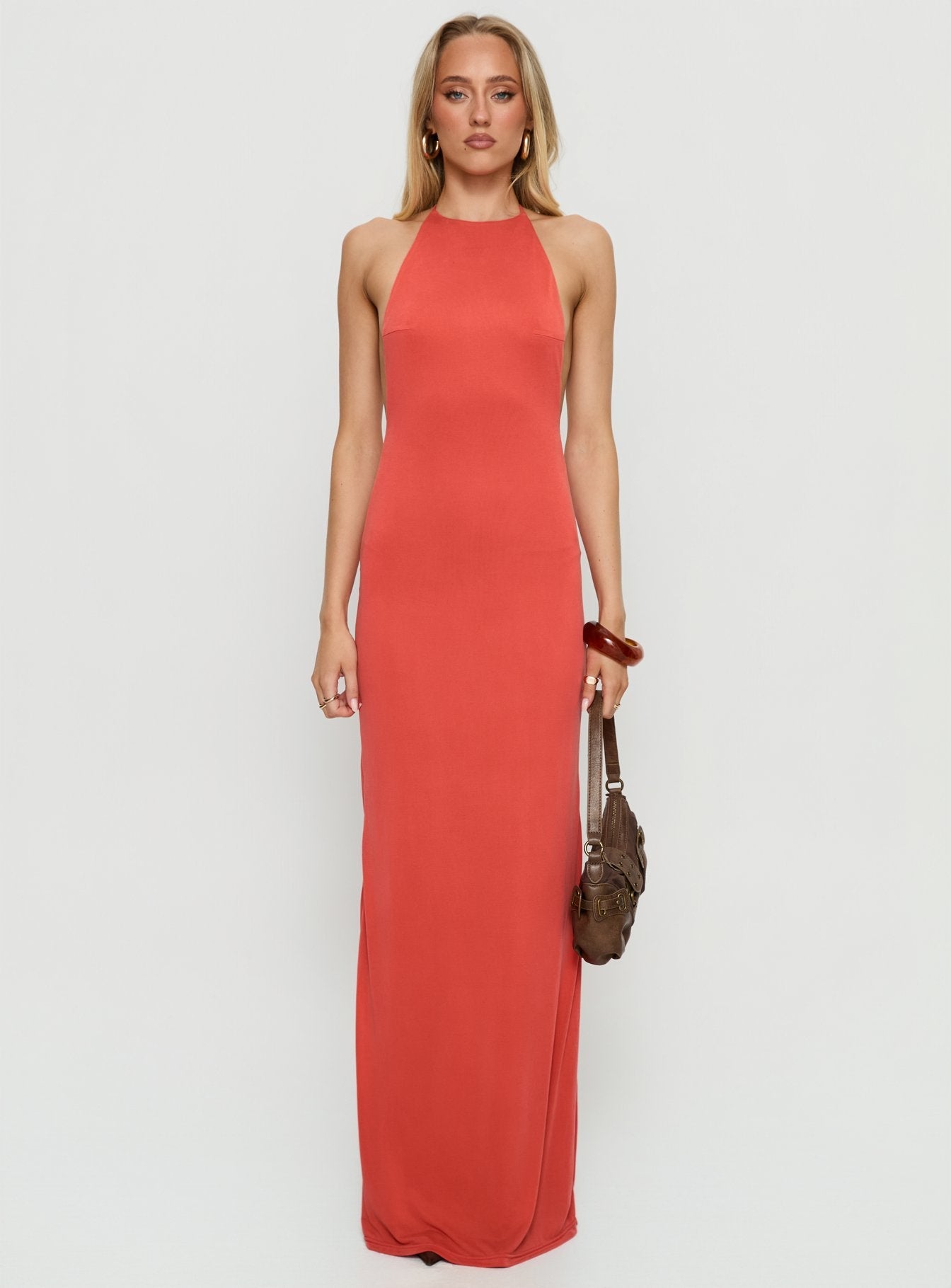 Rheanna Draped Backless Maxi Dress Orange