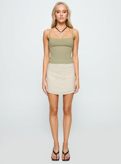 front view of model wearing Princess Polly Evanda Top Sage Sleeveless Sweetheart 