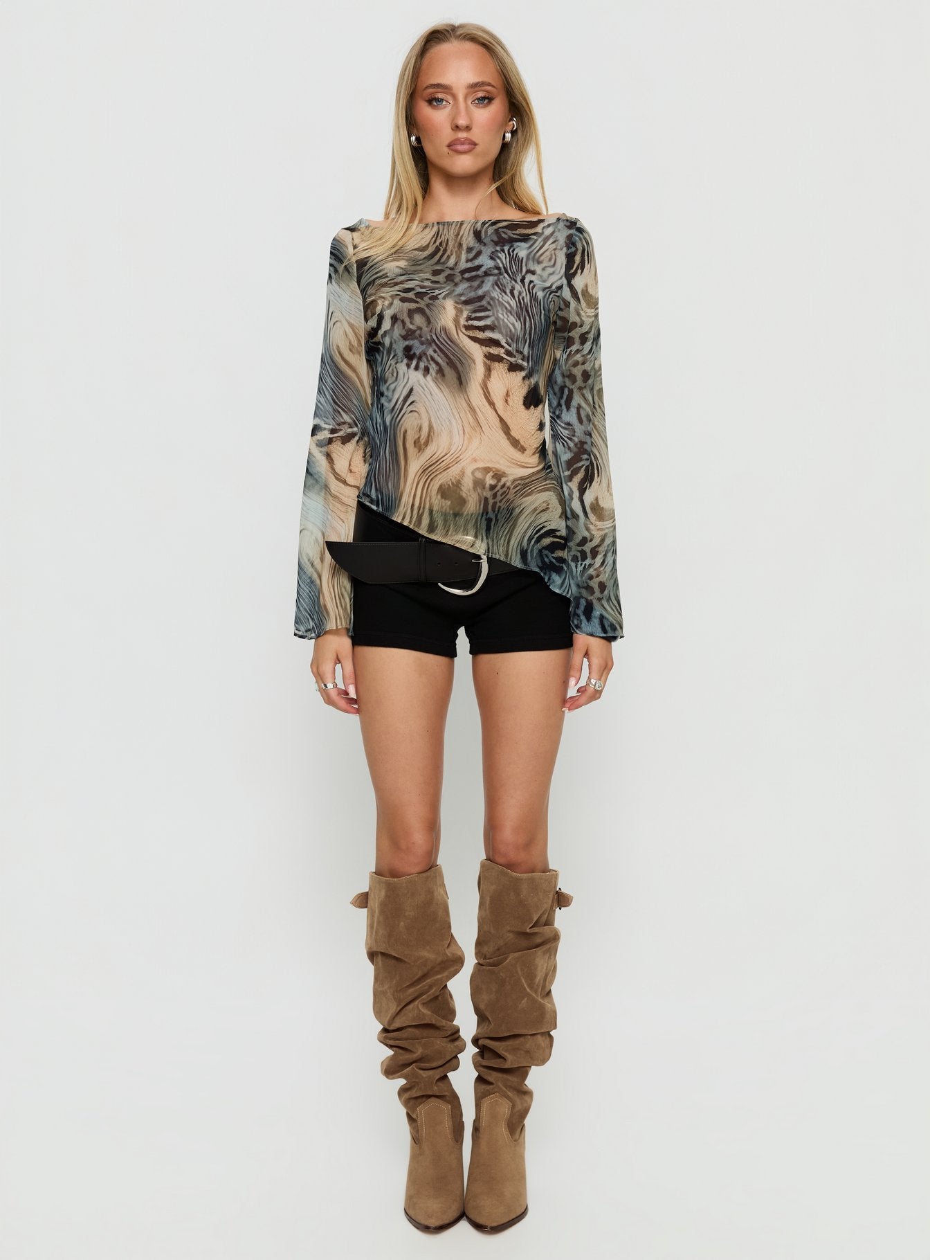 Esmaria Long Sleeve Flared Top Multi Animal