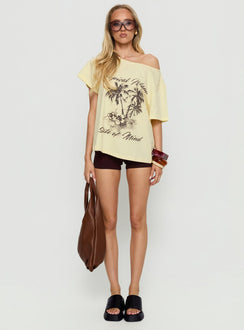 Tropical Islands Off Shoulder Graphic Tee Yellow