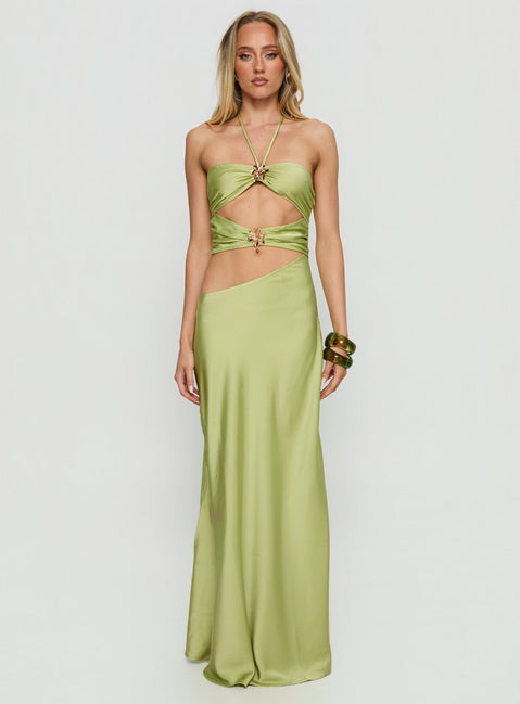 Morissa Halter Cut Out Maxi Dress Green