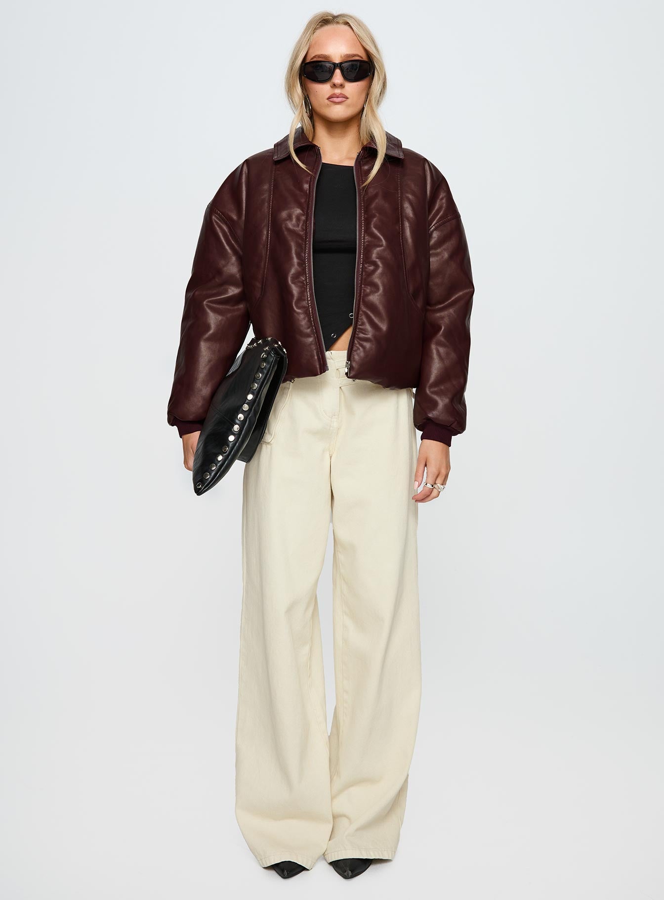 Worldwide Faux Leather Jacket Burgundy