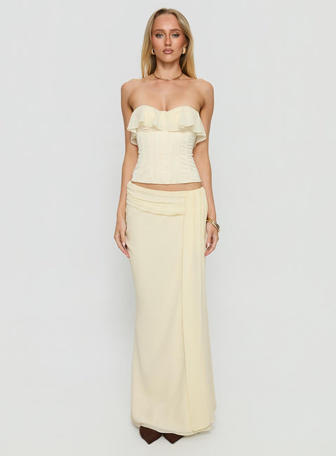  front view of model wearing Princess Polly Holliann Draped Maxi Skirt Butter Maxi Skirts 