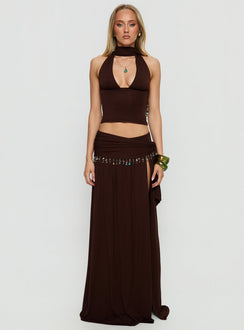 Spirita Beaded Halter Top Brown