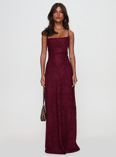 Celena Maxi Dress Burgundy Burnout