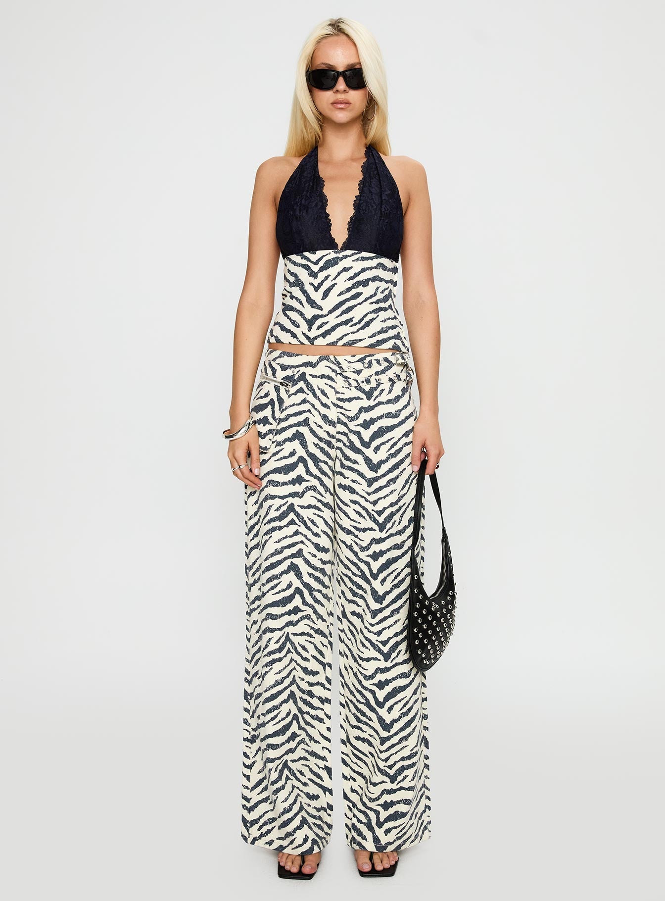 front view of model wearing Princess Polly Paltrow Cargo Pant Zebra High Waisted 