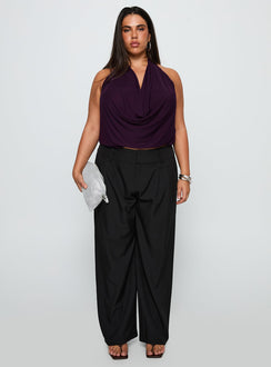 front view of model wearing Princess Polly Two Lovers Low Rise Pants Black Curve Low Rise Pants 