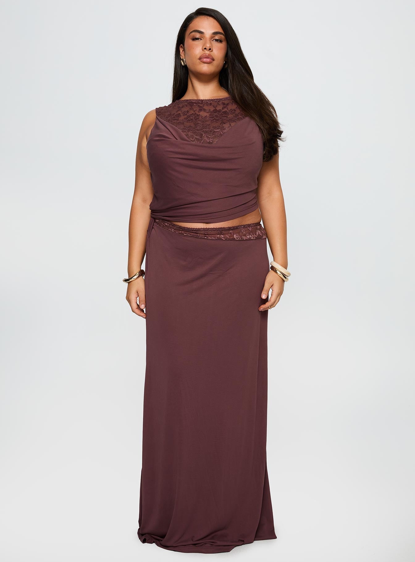 Vesperine Lace Maxi Dress Cocoa Brown Curve