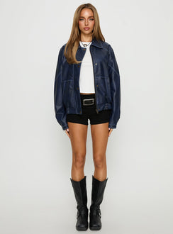 Jaxton Faux Leather Jacket Navy
