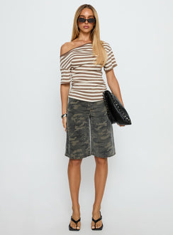 Emlynn Off Shoulder Top Brown Stripe