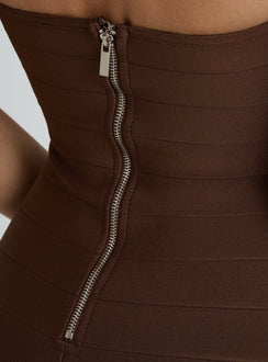 Justina Bandage Mini Dress Brown