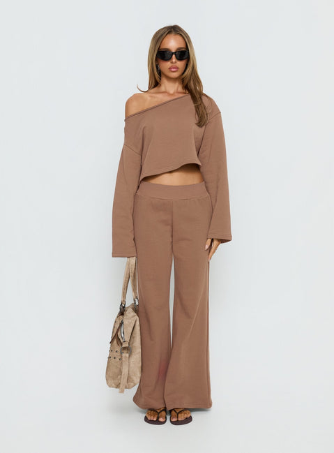 Retreat Raw Edge Off Shoulder Jumper Cocoa