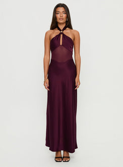 Rosario Halter Sheer Maxi Dress Plum