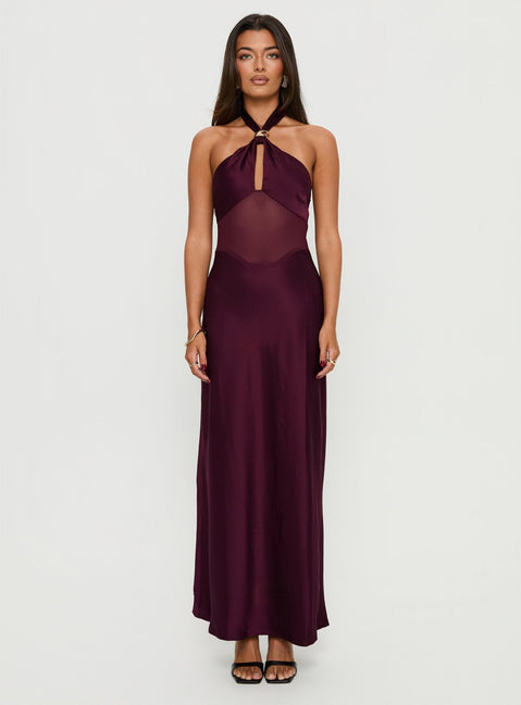 Rosario Halter Sheer Maxi Dress Plum