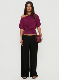 front view of model wearing Princess Polly Khane Low Rise Wide Leg Pant Black Low Rise Pants 