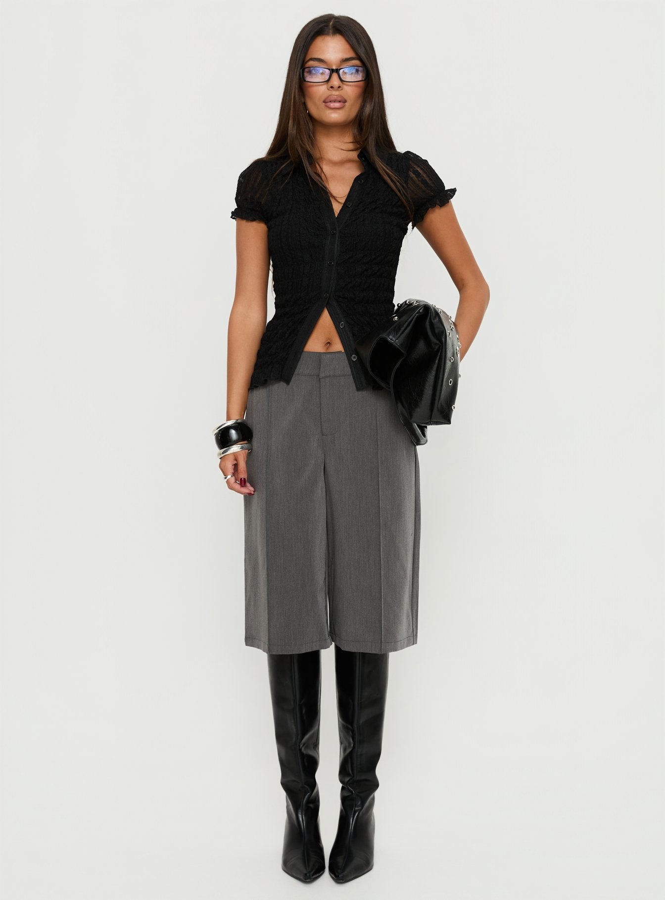 Melaniya Button Up Top Black