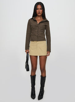   front view of model wearing Princess Polly Caitlan Mini Skirt Beige Mini Skirts 