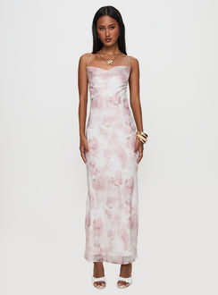 back view of model wearing Princess Polly Kalyssa Maxi Dress Multi Floral Cowl Neck 