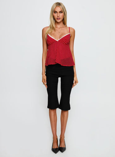 Darlyne Lace Trim Cami Top Red Polka