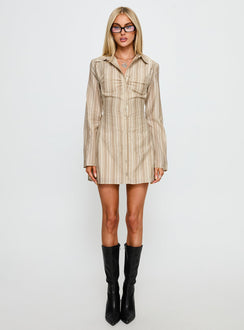 In Your Arms Long Sleeve Tie Back Mini Dress Brown Stripe