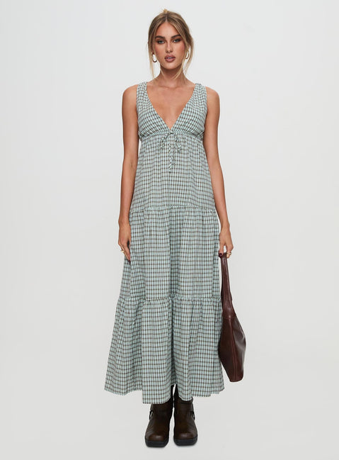 Dipsie Maxi Dress Blue / Brown Check