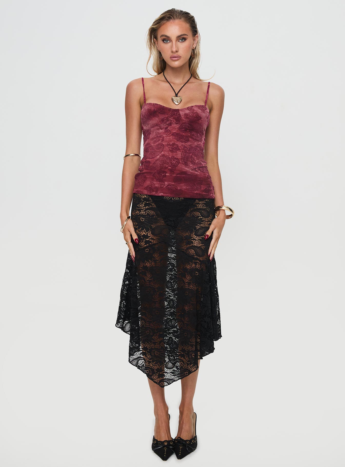 front view of model wearing Princess Polly Solora Top Pink Sleeveless Sweetheart 