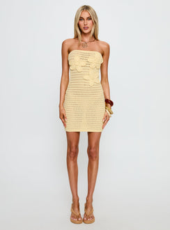 Olazia Strapless Knit Mini Dress Yellow