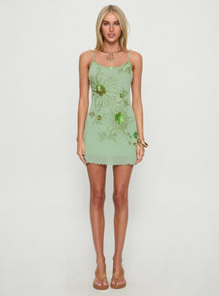 Daphie Beaded Mini Dress Green