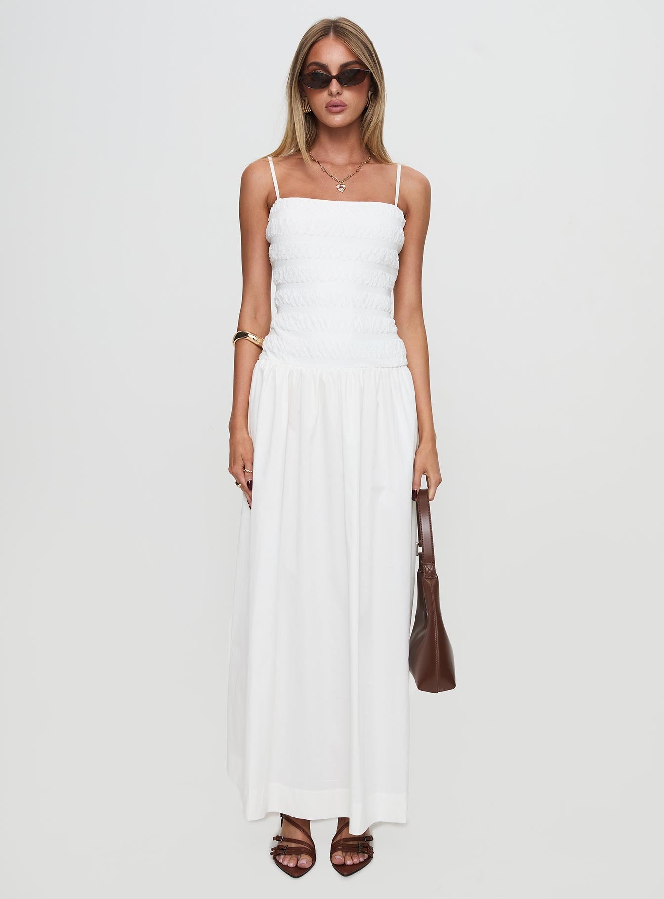 Sweetgum Shirred Maxi Dress White