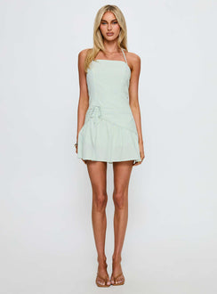 Allysia Halter Frill Detail Playsuit Blue / Green Stripe