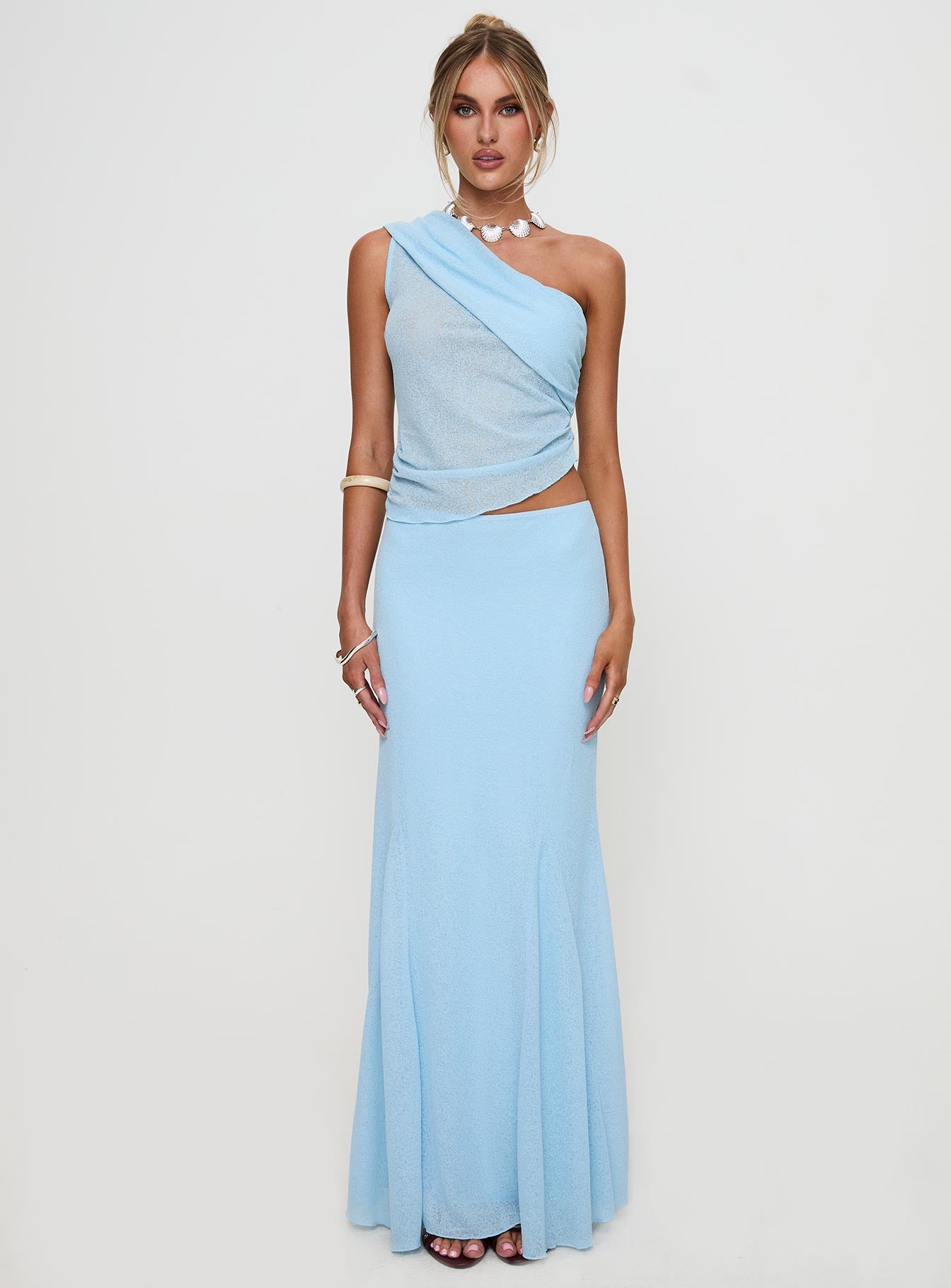 Comes And Goes One Shoulder Set Blue