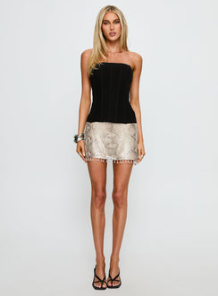 back view of model wearing Princess Polly Chrissie Bead Fringe Sequin Mini Skirt Silver Mini Skirts 