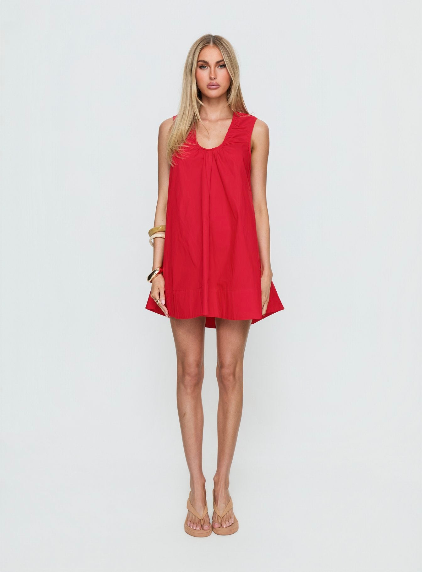 Eberta Ruched Baby Doll Mini Dress Red